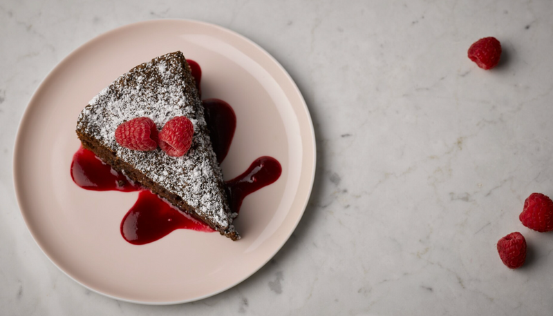 Flourless Chocolate Torte with Mixed Berry Coulis